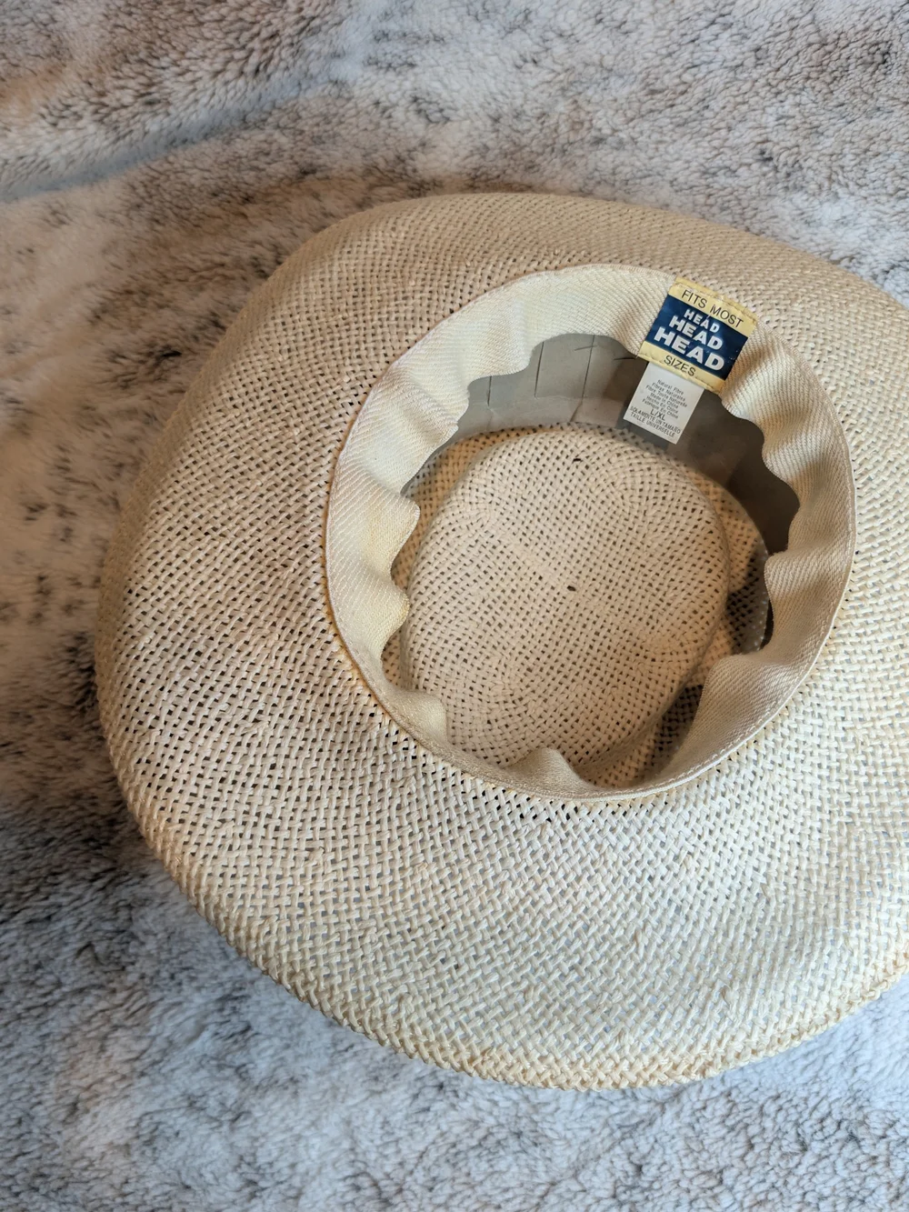 Natural Straw Fedora Sun Hat Wide Brim Black Band L/XL Cottagecore Coastal